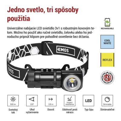 LED nabíjacia čelovka P3544, 500 lm, Li-Ion 800 mAh