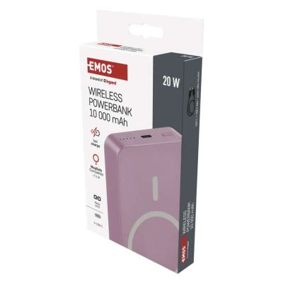 Power banka EMOS WI 1046, 10 000 mAh, 20 W+Wireless, lososová