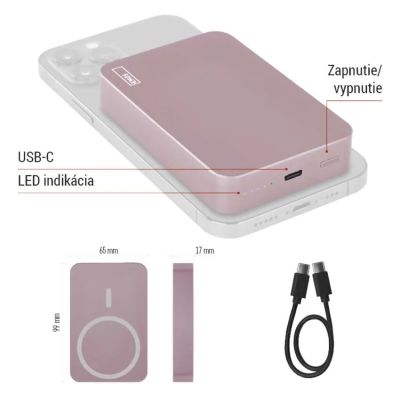 Power banka EMOS WI 1046, 10 000 mAh, 20 W+Wireless, lososová