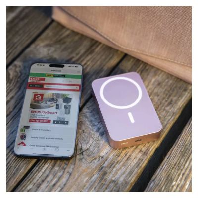 Power banka EMOS WI 1046, 10 000 mAh, 20 W+Wireless, lososová