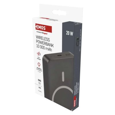 Power banka EMOS WI 1046, 10 000 mAh, 20 W+Wireless, šedá