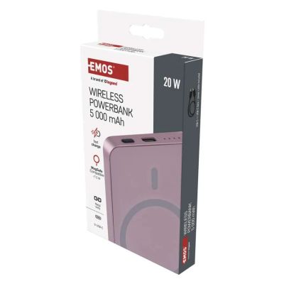 Power banka EMOS WI 522, 5 000 mAh, 20 W+Wireless, lososová