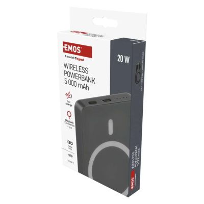 Power banka EMOS WI 522, 5 000 mAh, 20 W+Wireless, šedá